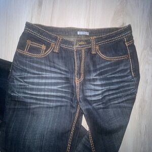 VTG Y2K " STYLE" Western Boho Dark Stone Dark Wash Jeans Sz 4 Relaxed Straight